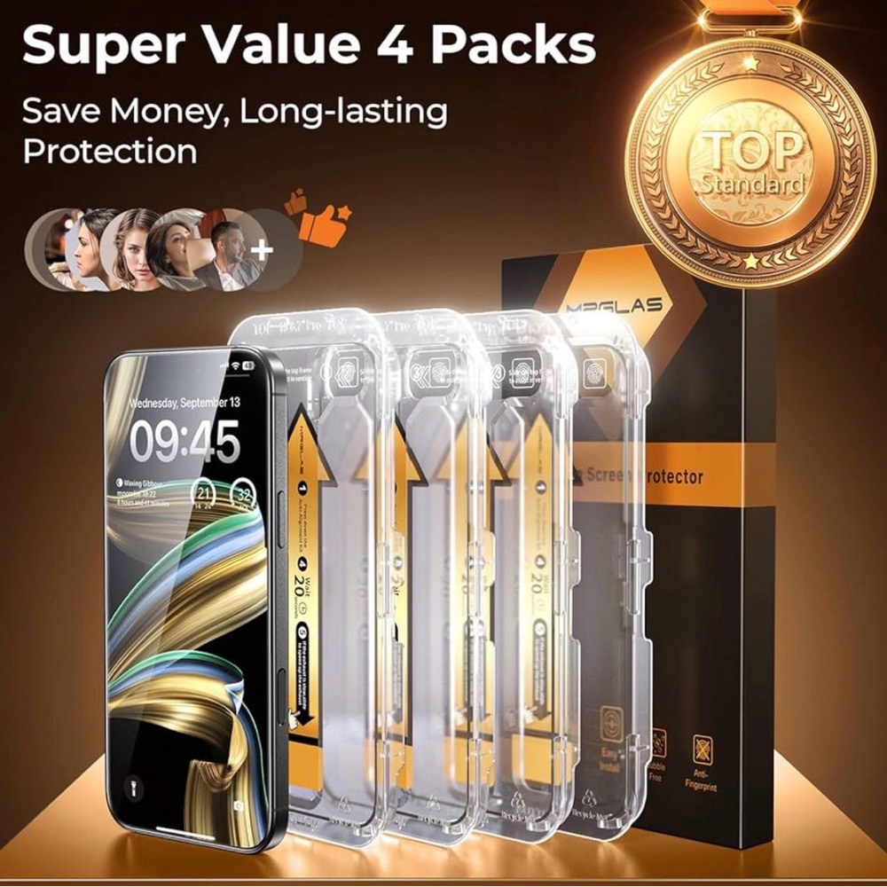 4-Pack TOP 9H+ Glass for iPhone 15 Pro Screen Protector military grade NEW